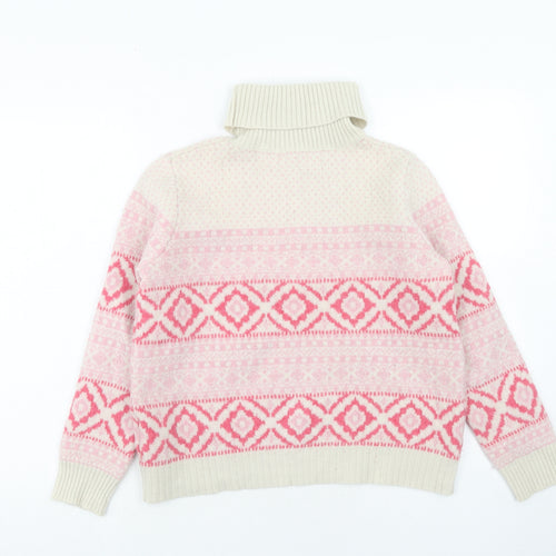 Woolovers Womens Pink Roll Neck Geometric Wool Pullover Jumper Size L