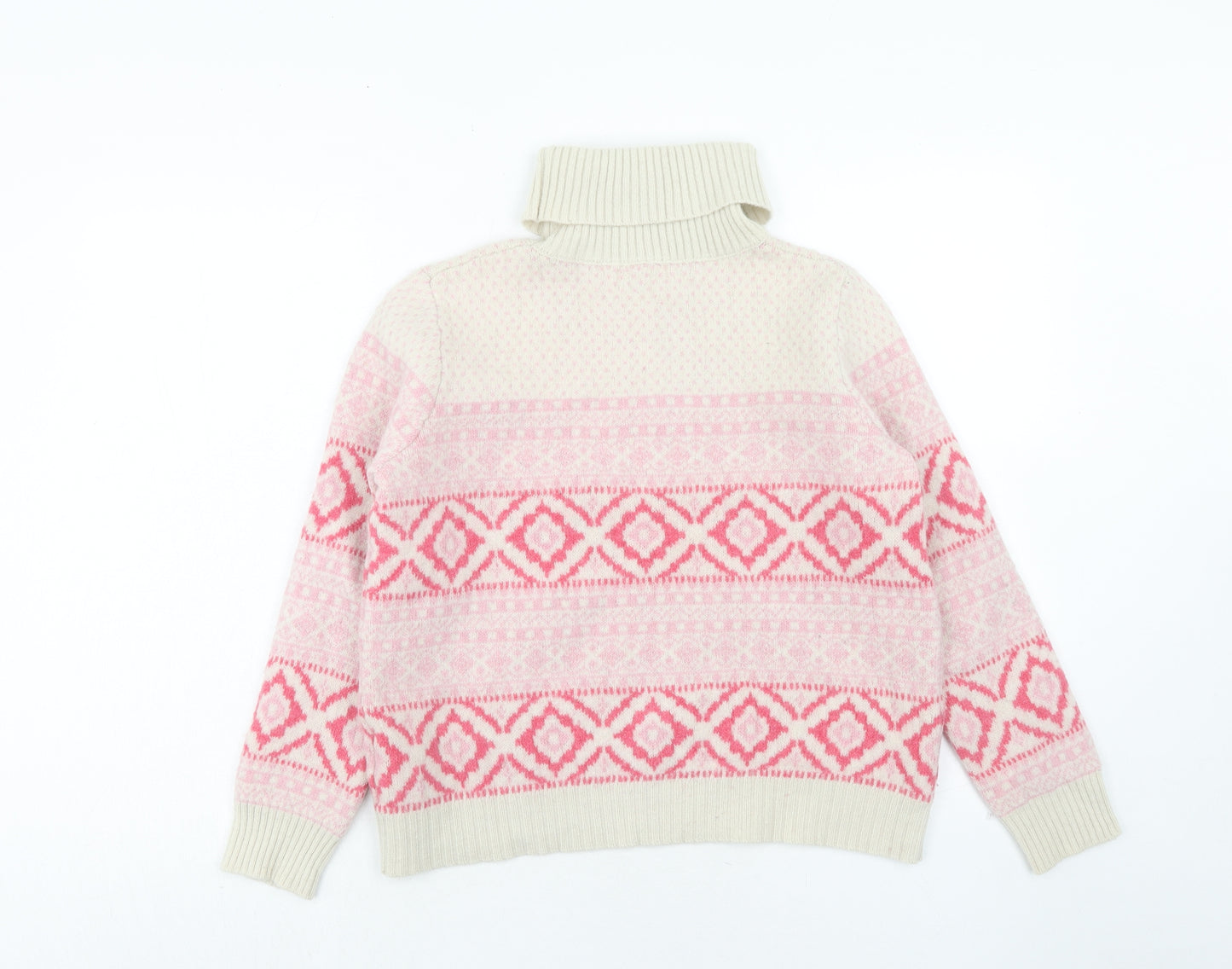 Woolovers Womens Pink Roll Neck Geometric Wool Pullover Jumper Size L