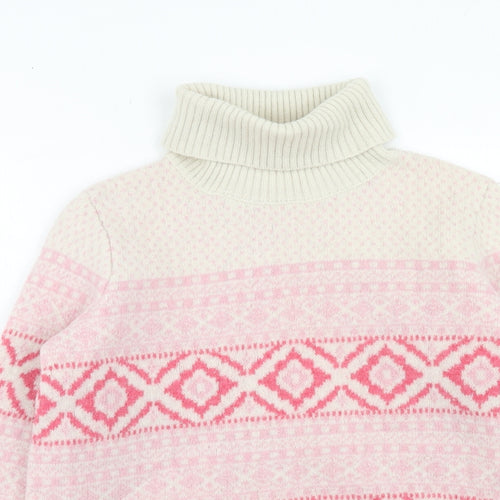 Woolovers Womens Pink Roll Neck Geometric Wool Pullover Jumper Size L