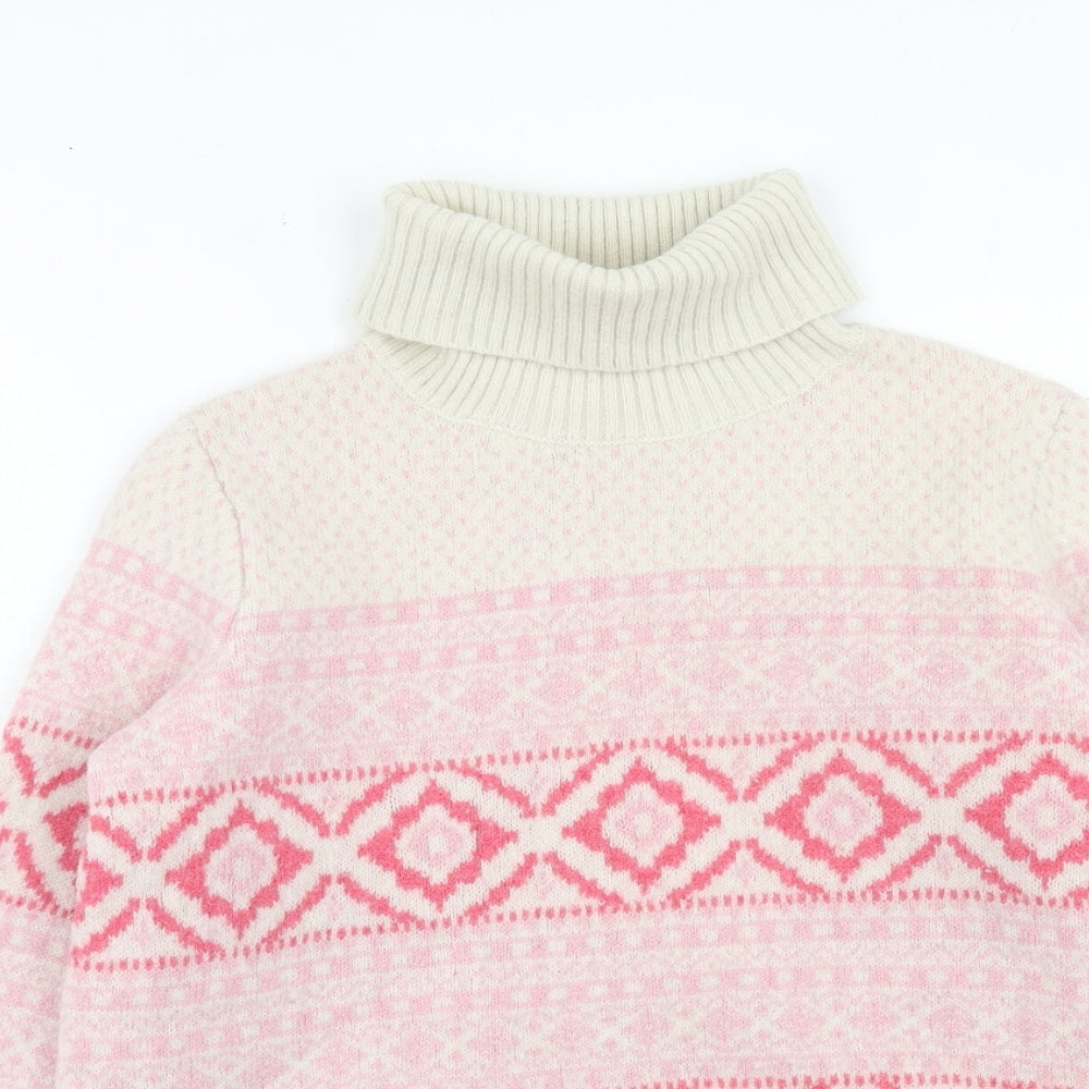 Woolovers Womens Pink Roll Neck Geometric Wool Pullover Jumper Size L