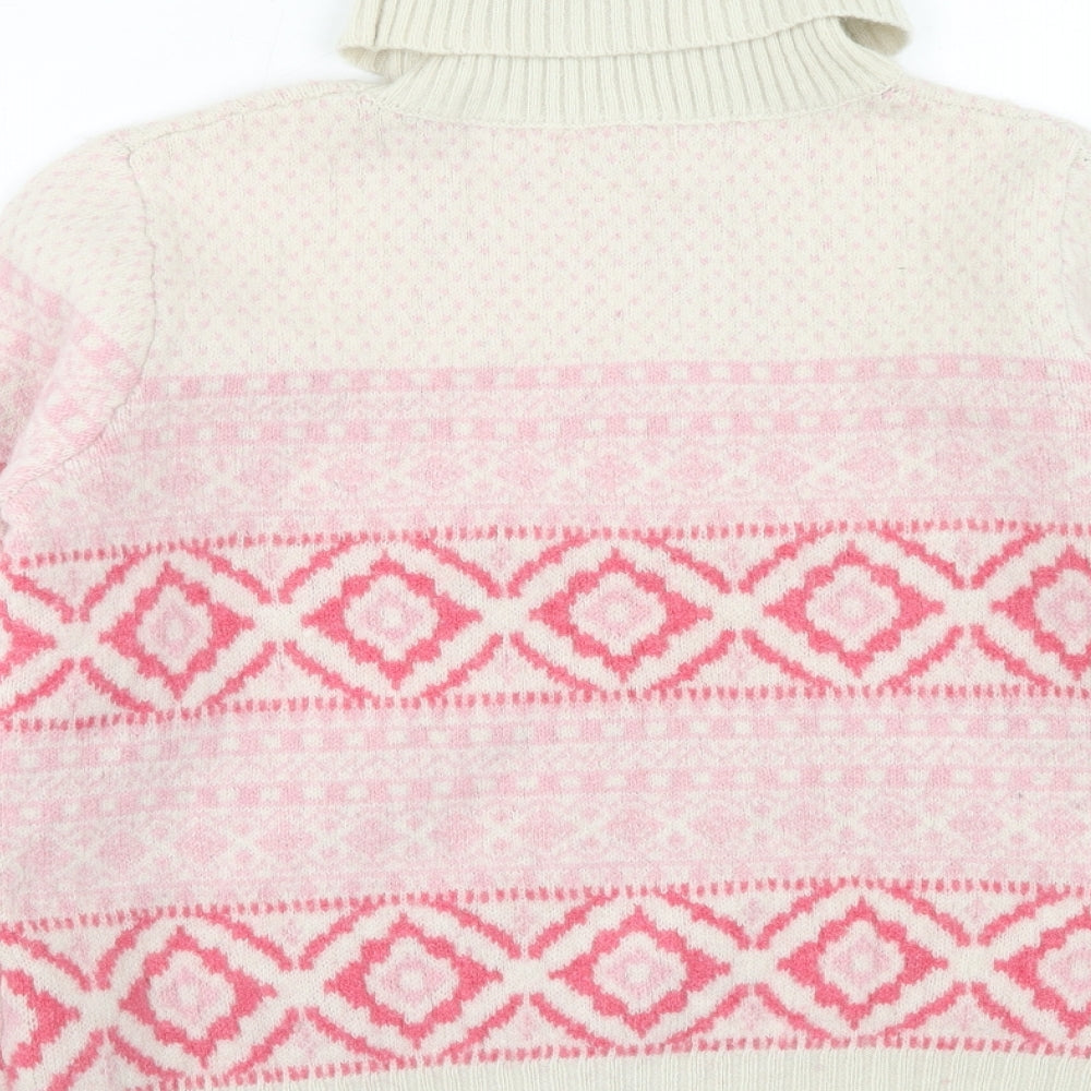 Woolovers Womens Pink Roll Neck Geometric Wool Pullover Jumper Size L