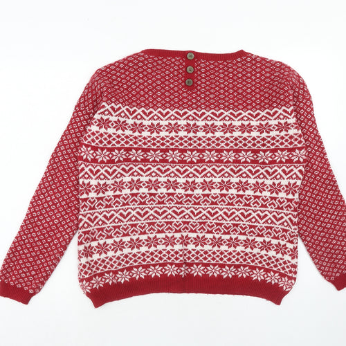 NEXT Womens Red Round Neck Fair Isle Cotton Pullover Jumper Size 14