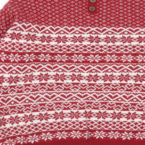 NEXT Womens Red Round Neck Fair Isle Cotton Pullover Jumper Size 14
