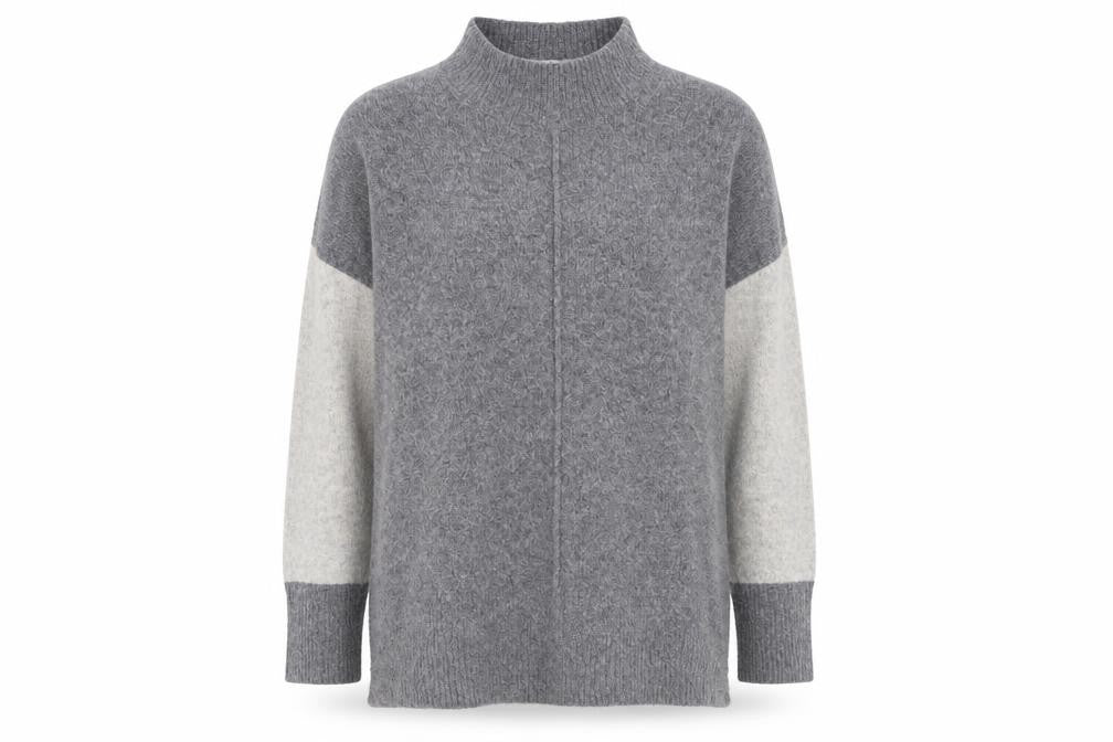 Front view of Marks & Spencer women’s grey high neck polyamide jumper, size L