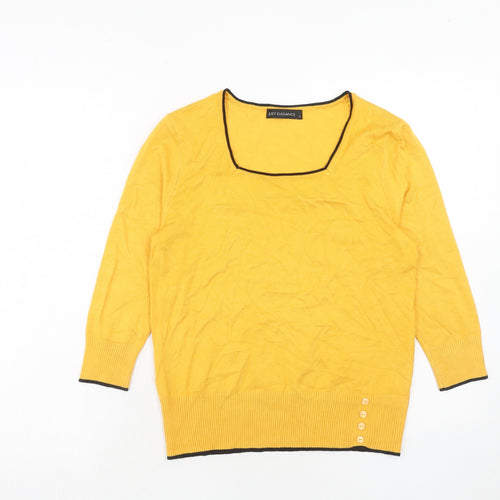 Just Elegance Womens Yellow Square Neck Viscose Pullover Jumper Size S