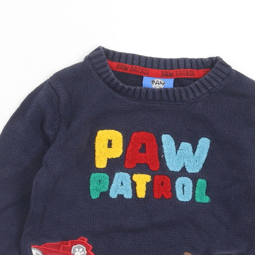 Paw Patrol Boys Blue Round Neck Cotton Pullover Jumper Size 2 Years Button