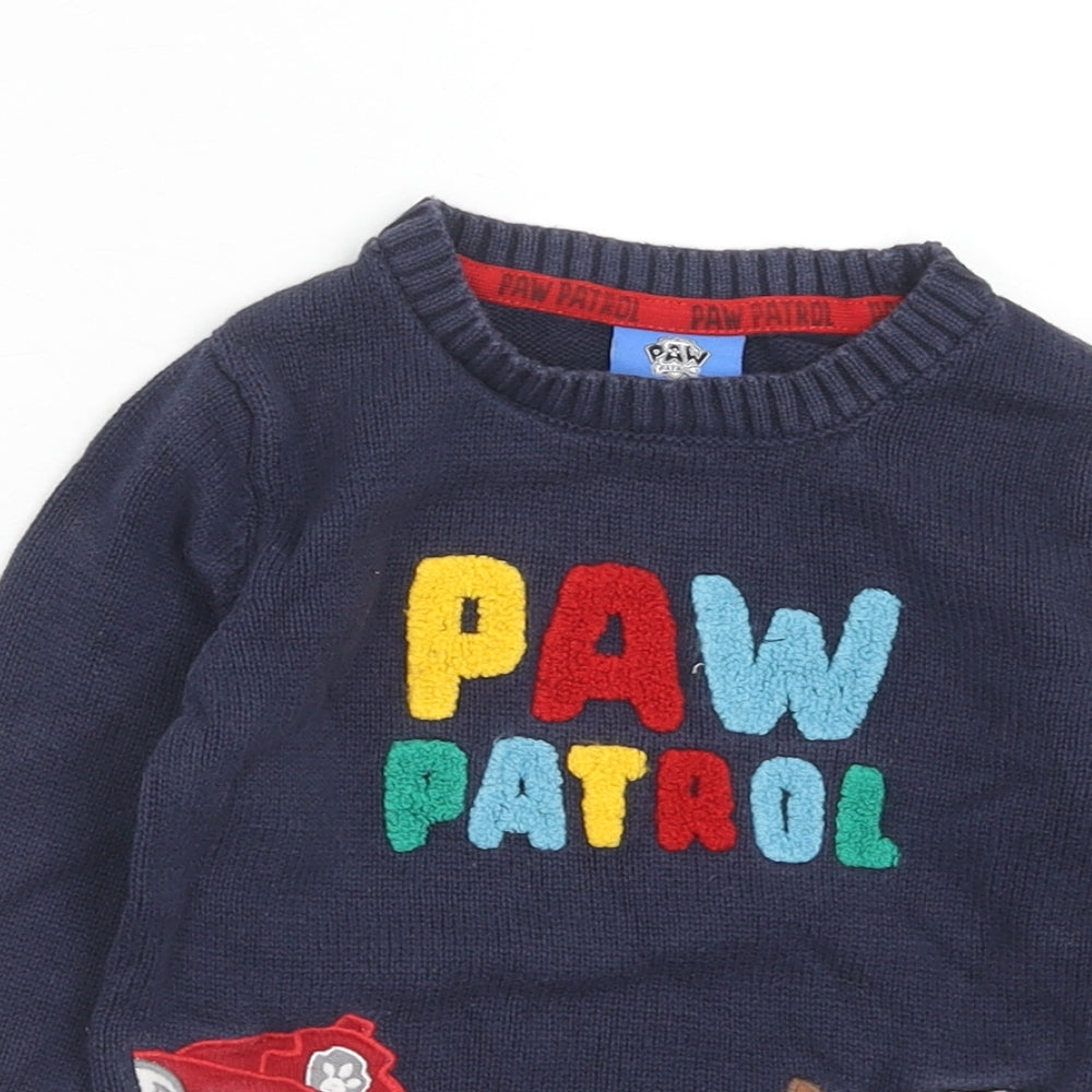 Paw Patrol Boys Blue Round Neck Cotton Pullover Jumper Size 2 Years Button