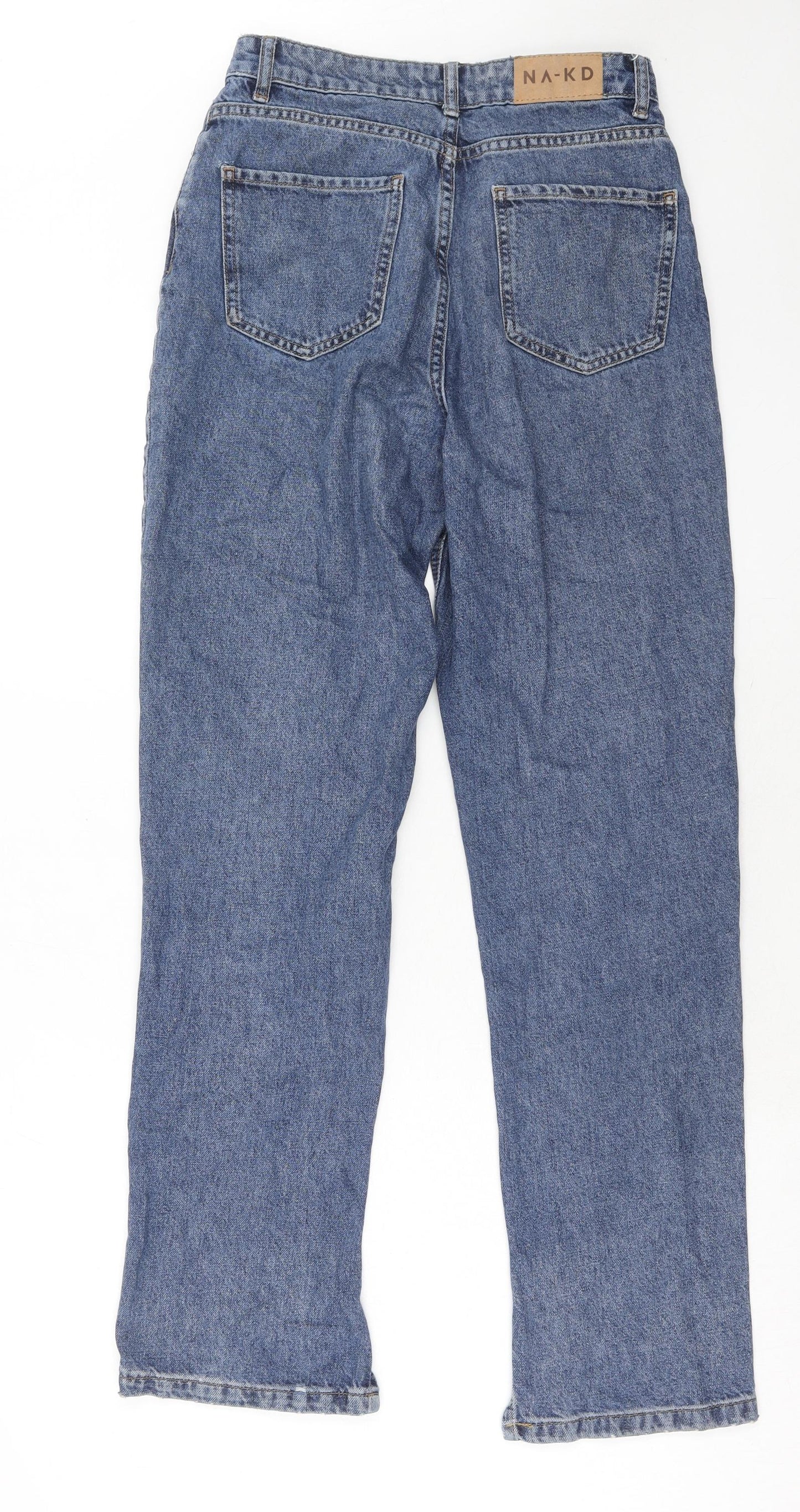 NA-KD Womens Blue Cotton Straight Jeans Size 8 Regular Zip