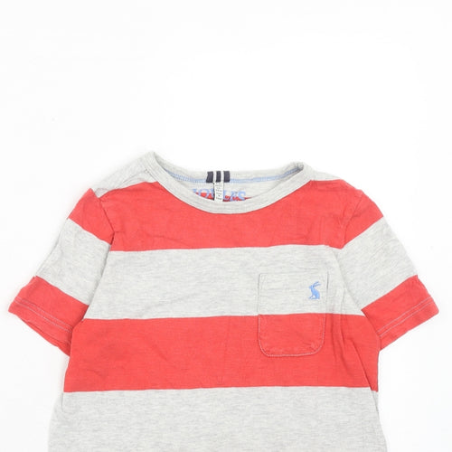 Joules Boys Red Striped Cotton Basic T-Shirt Size 7-8 Years Round Neck Pullover