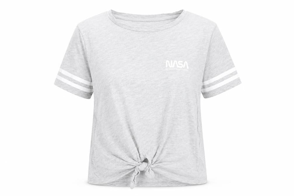 Front view of H&M women’s grey cotton basic t-shirt, size XS, round neck