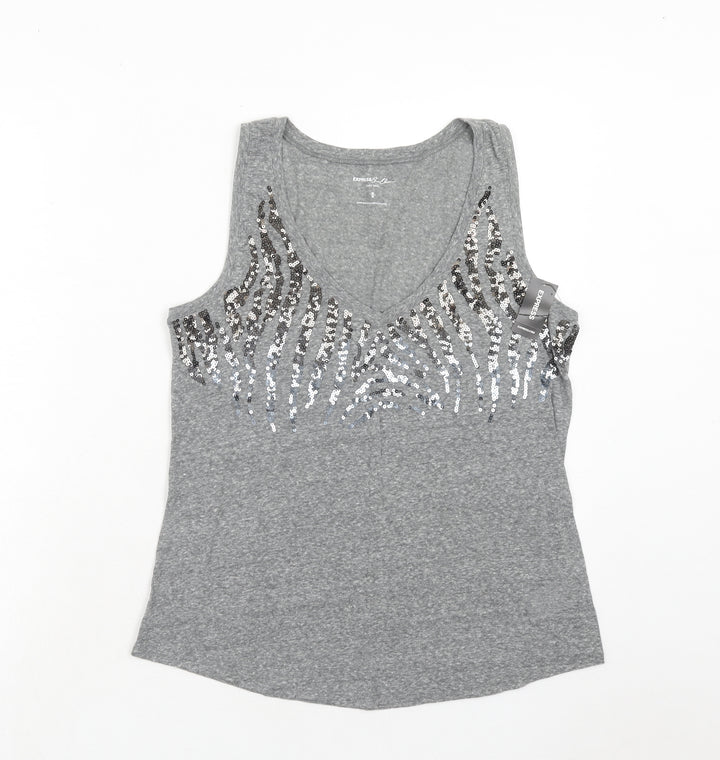 Express Womens Grey Polyester Basic Tank Size M V-Neck