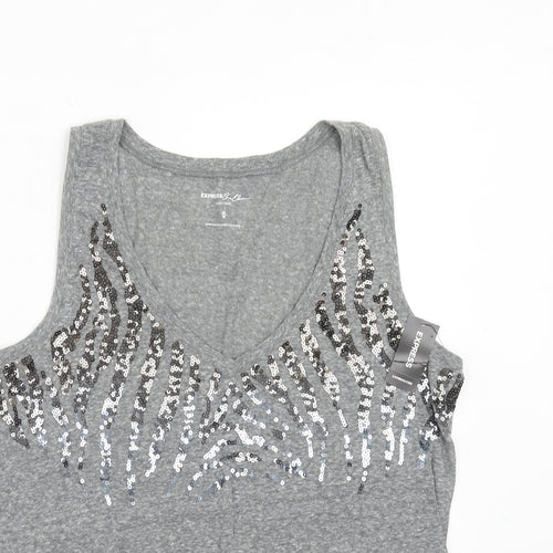 Express Womens Grey Polyester Basic Tank Size M V-Neck