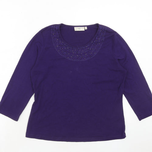 CC Womens Purple Cotton Basic Blouse Size M Round Neck