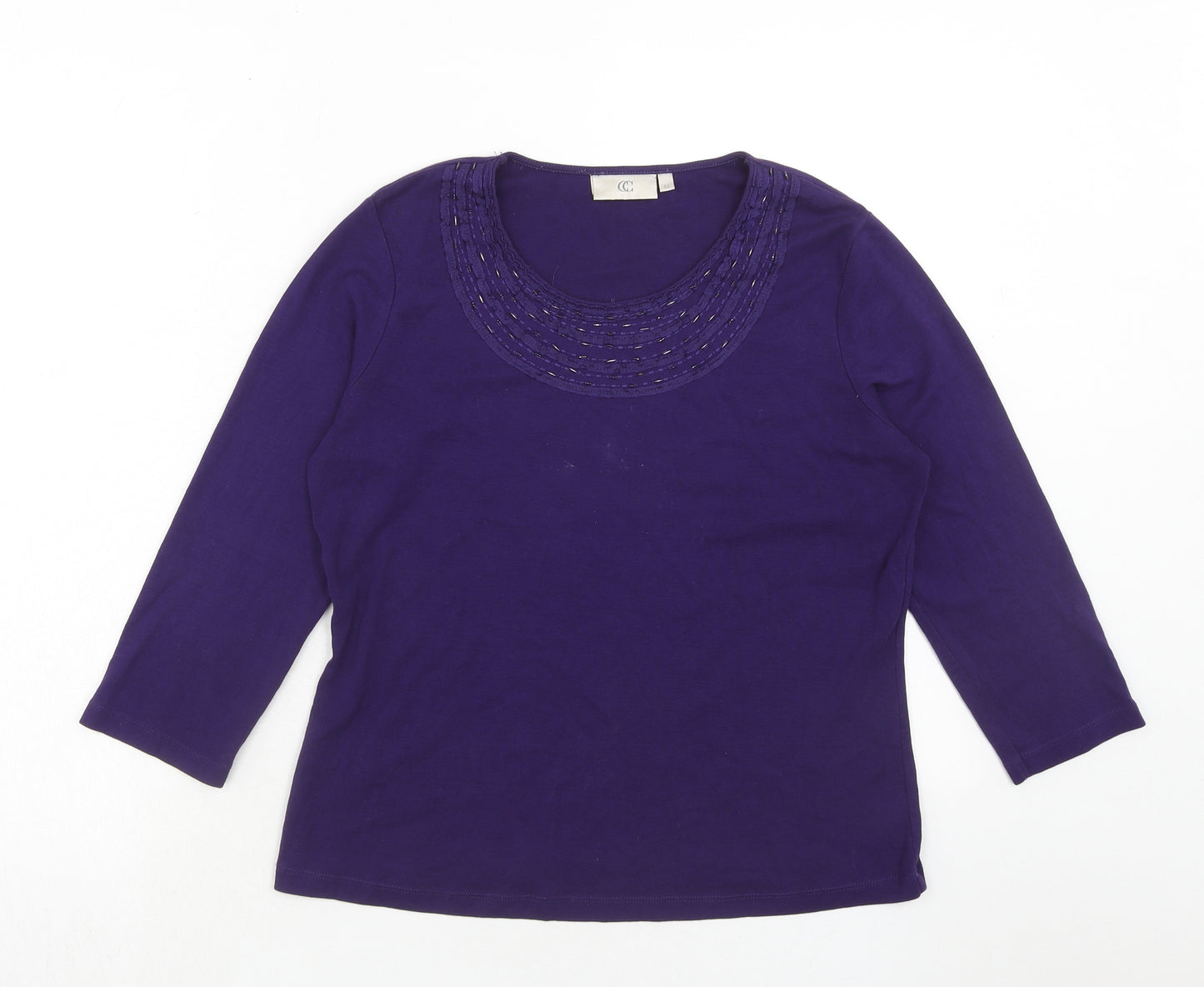 CC Womens Purple Cotton Basic Blouse Size M Round Neck