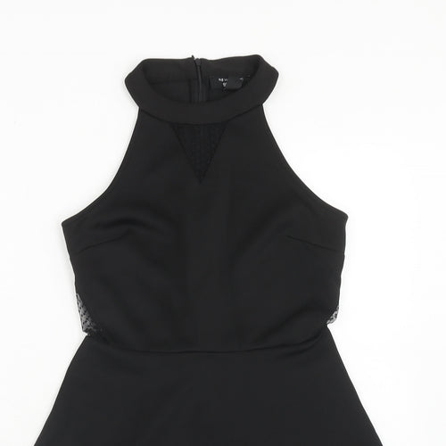 New Look Girls Black Polyester Skater Dress Size 14-15 Years Halter Zip