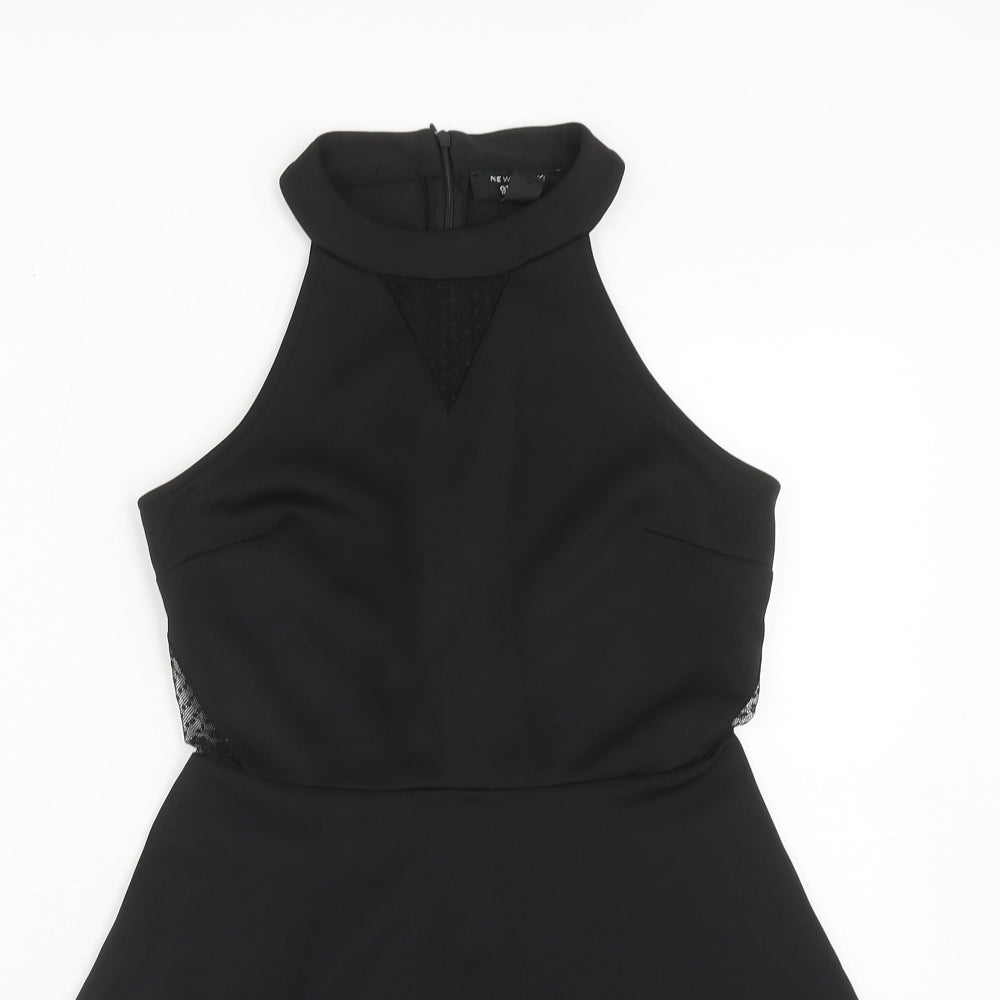 New Look Girls Black Polyester Skater Dress Size 14-15 Years Halter Zip