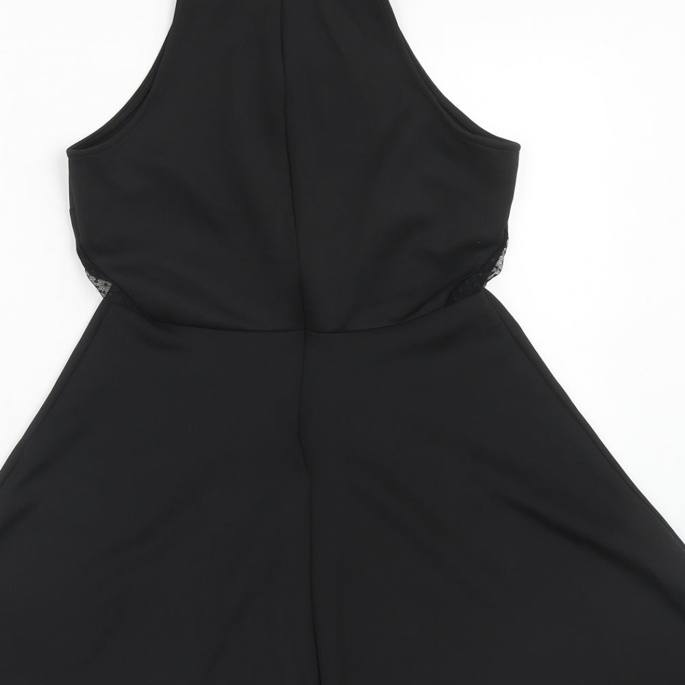 New Look Girls Black Polyester Skater Dress Size 14-15 Years Halter Zip