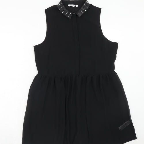 New Look Womens Black Polyester Shirt Dress Size 16 Collared Button