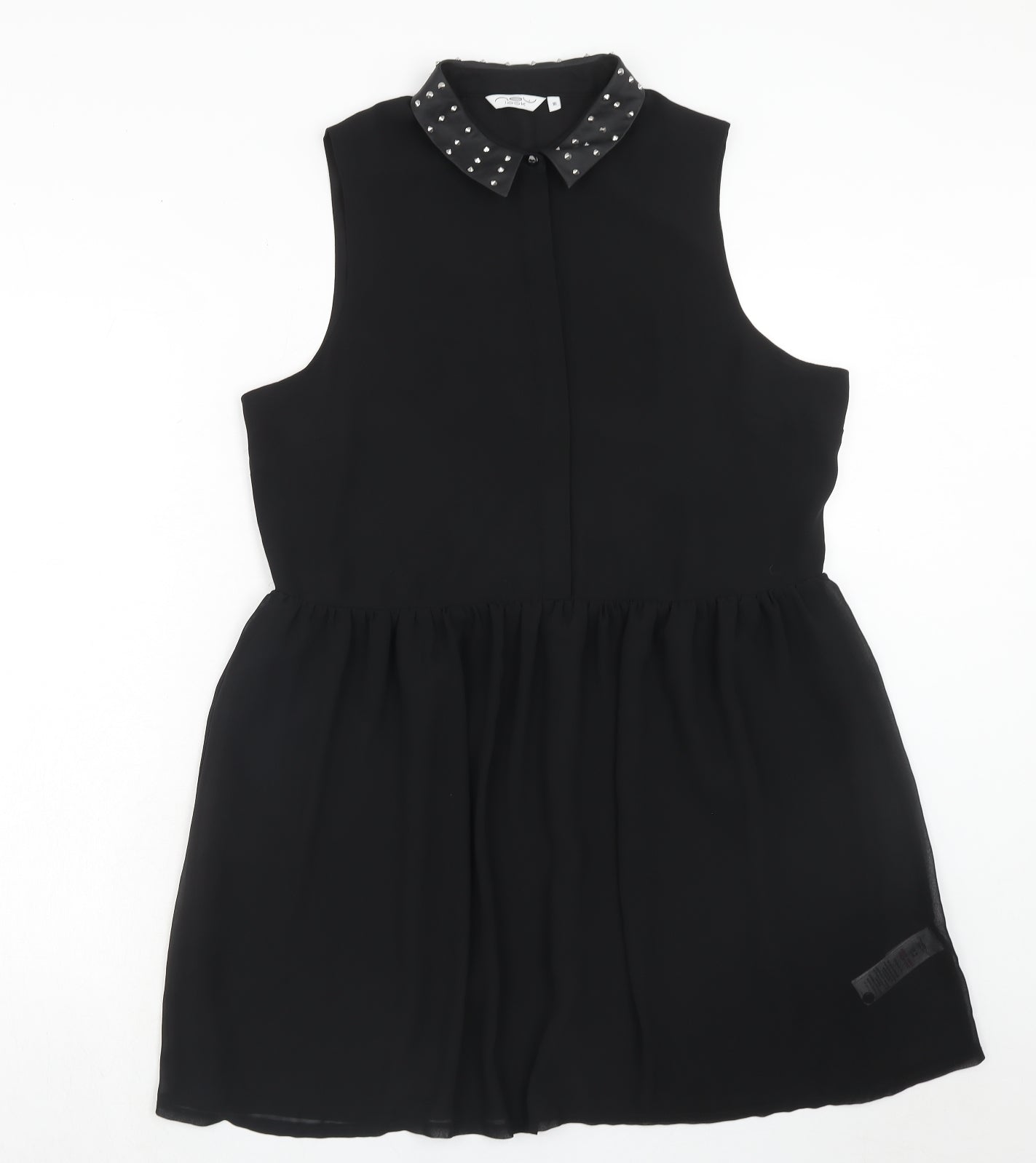 New Look Womens Black Polyester Shirt Dress Size 16 Collared Button
