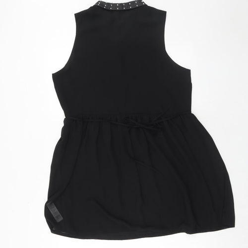 New Look Womens Black Polyester Shirt Dress Size 16 Collared Button