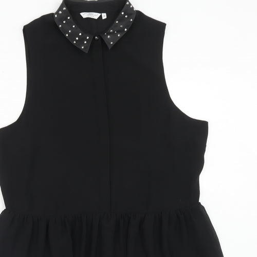 New Look Womens Black Polyester Shirt Dress Size 16 Collared Button