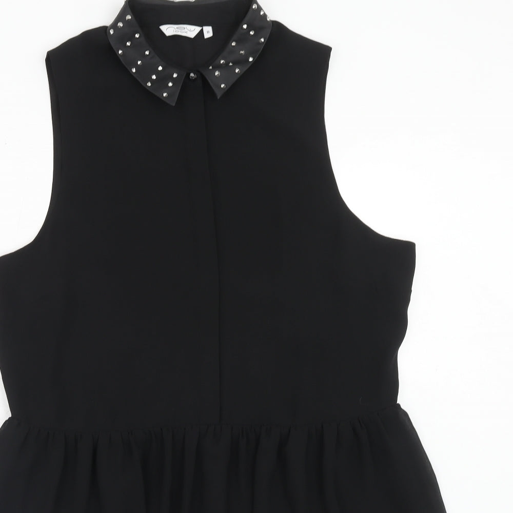 New Look Womens Black Polyester Shirt Dress Size 16 Collared Button