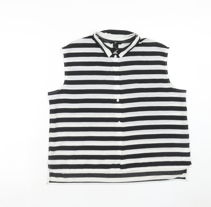 H&M Womens Black Striped Polyester Basic Tank Size M Collared