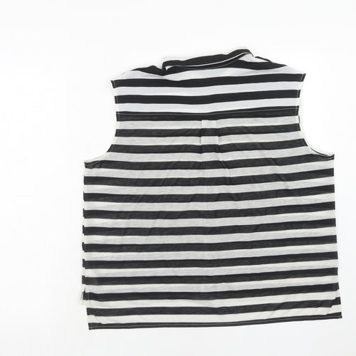 H&M Womens Black Striped Polyester Basic Tank Size M Collared