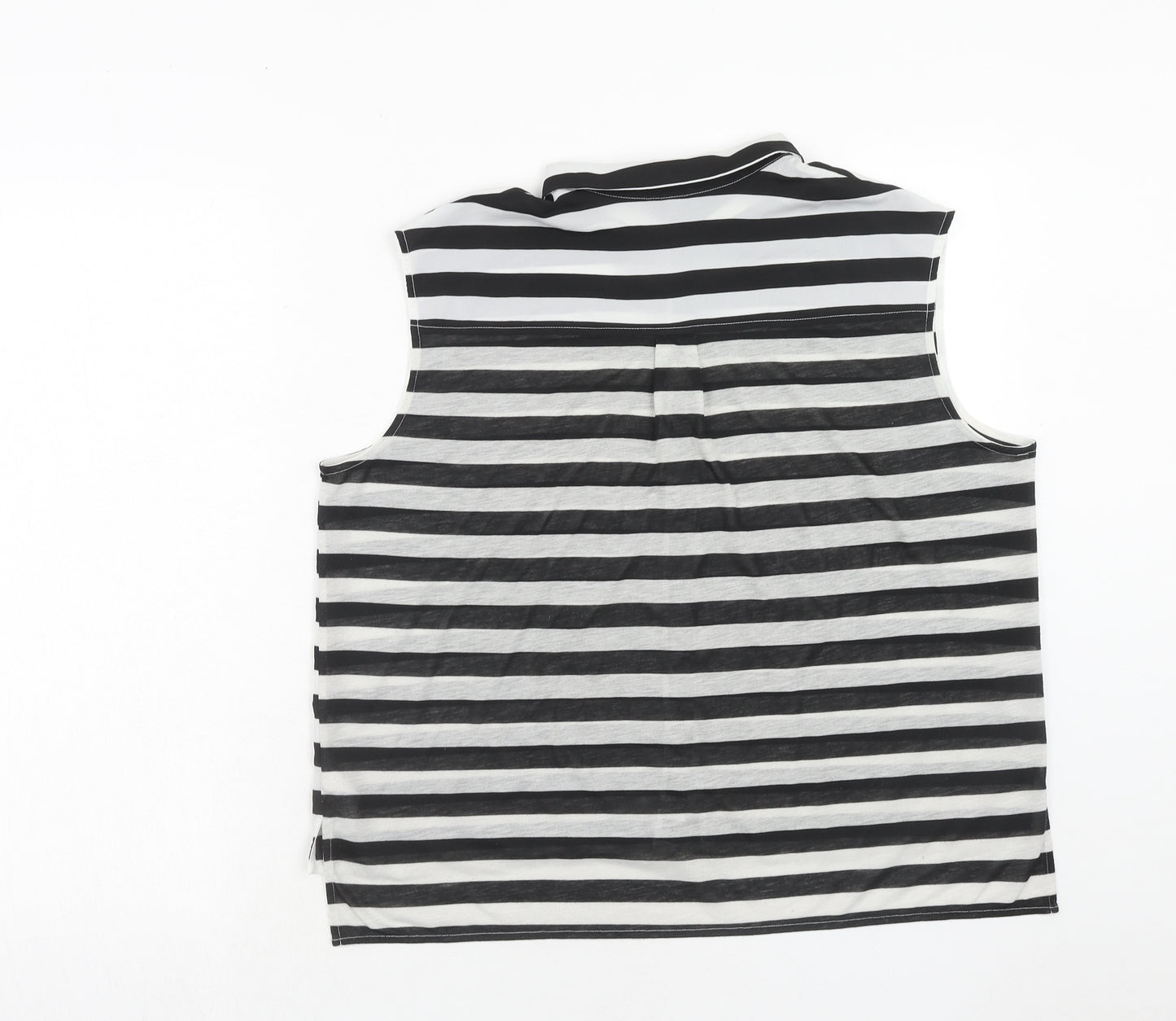 H&M Womens Black Striped Polyester Basic Tank Size M Collared