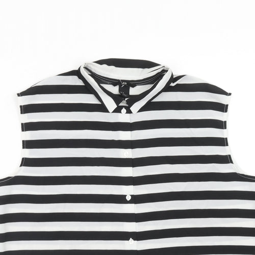 H&M Womens Black Striped Polyester Basic Tank Size M Collared