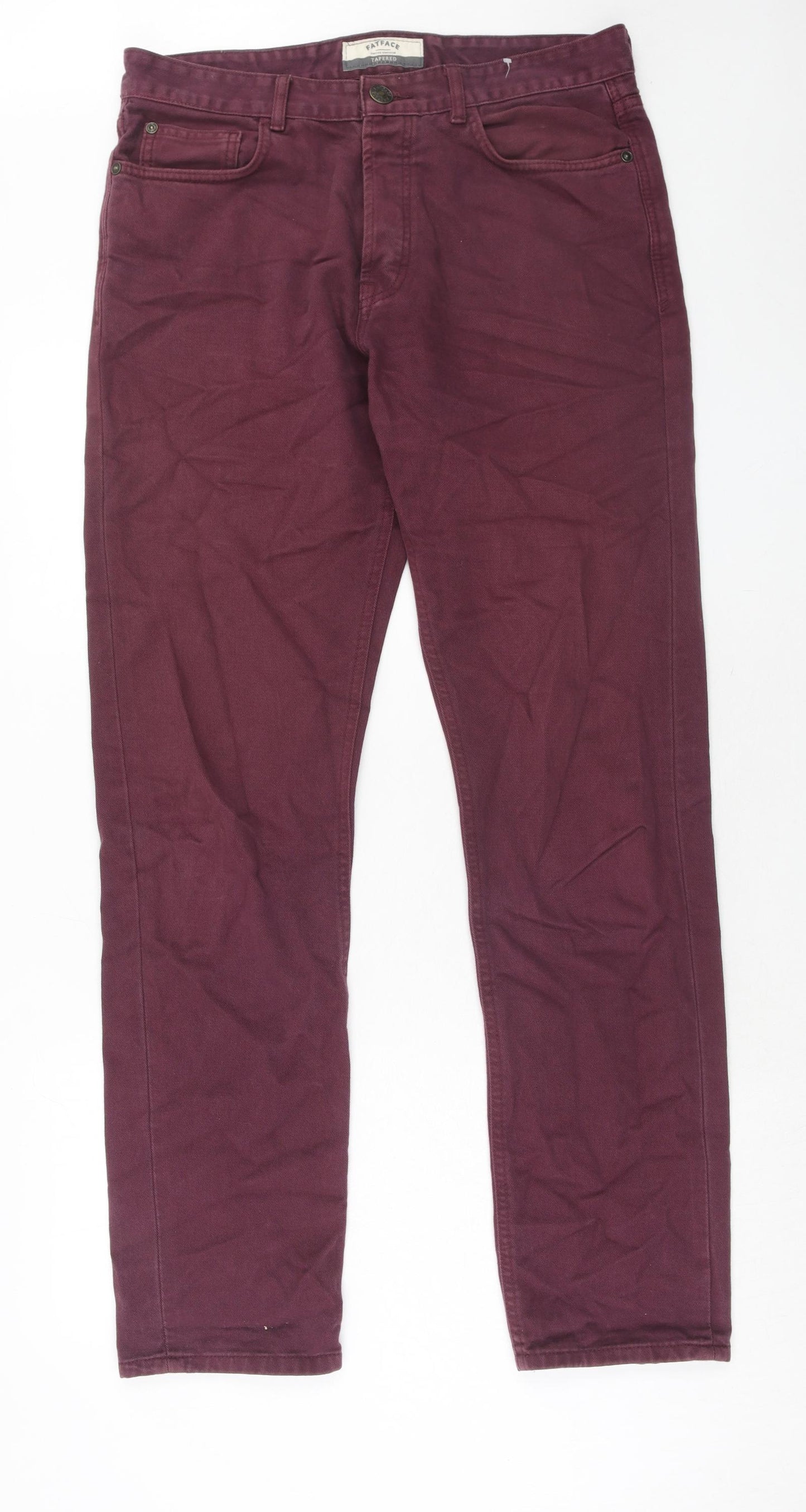 Fat Face Mens Red Cotton Straight Jeans Size 32 in Regular Zip - Long Leg