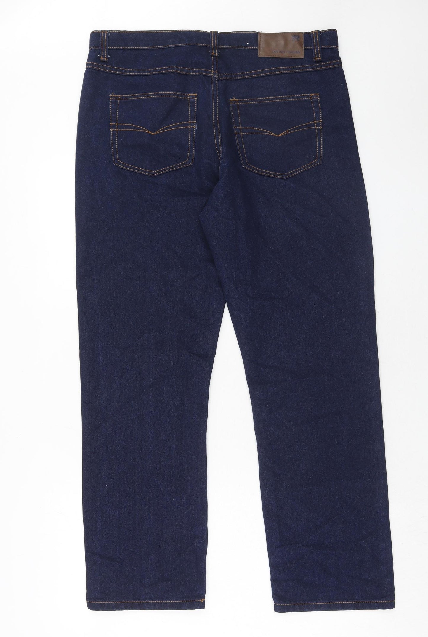 Cotton Traders Mens Blue Cotton Straight Jeans Size 34 in L30 in Regular Zip