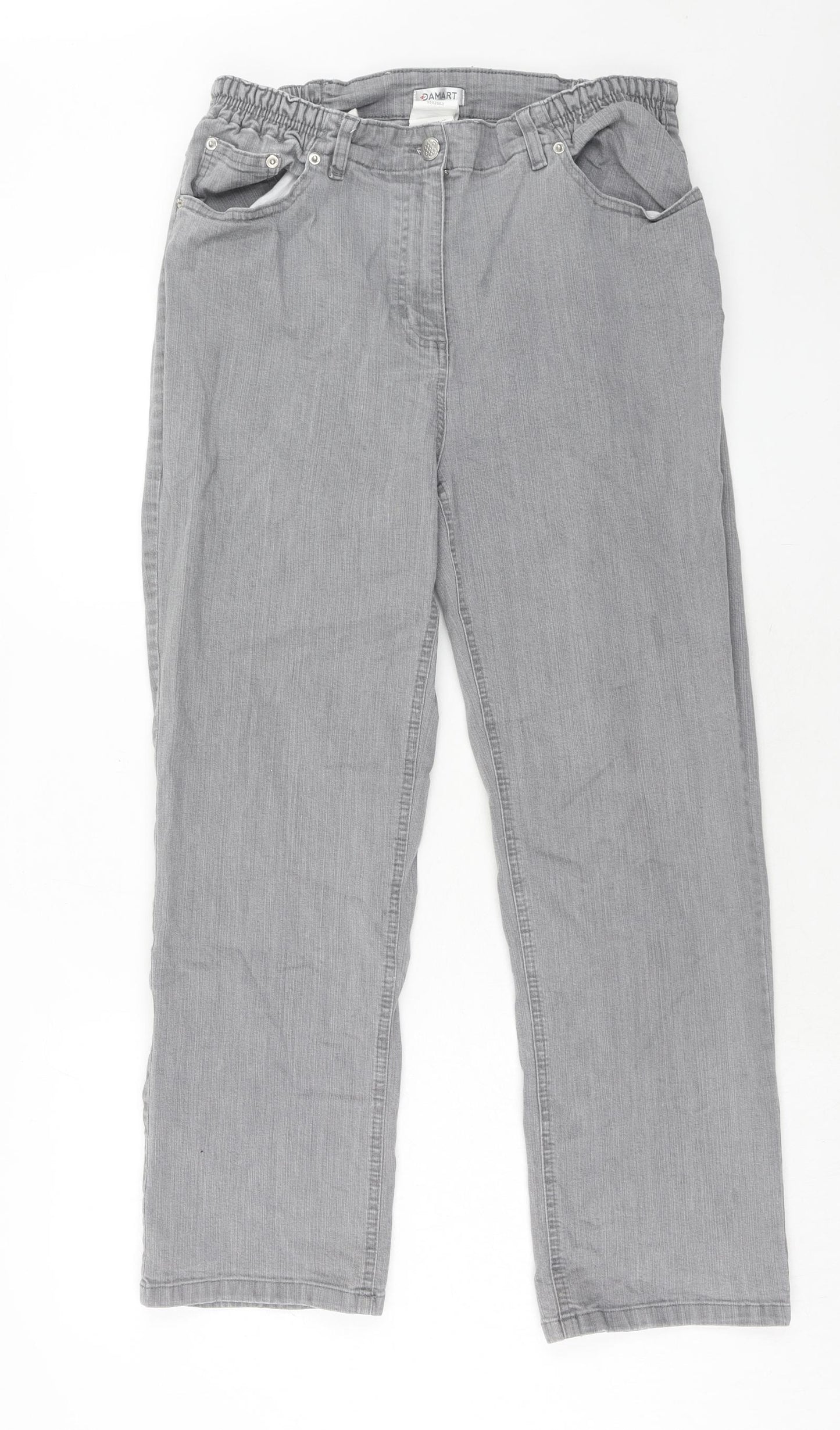 Damart Womens Grey Cotton Straight Jeans Size 16 Regular Zip