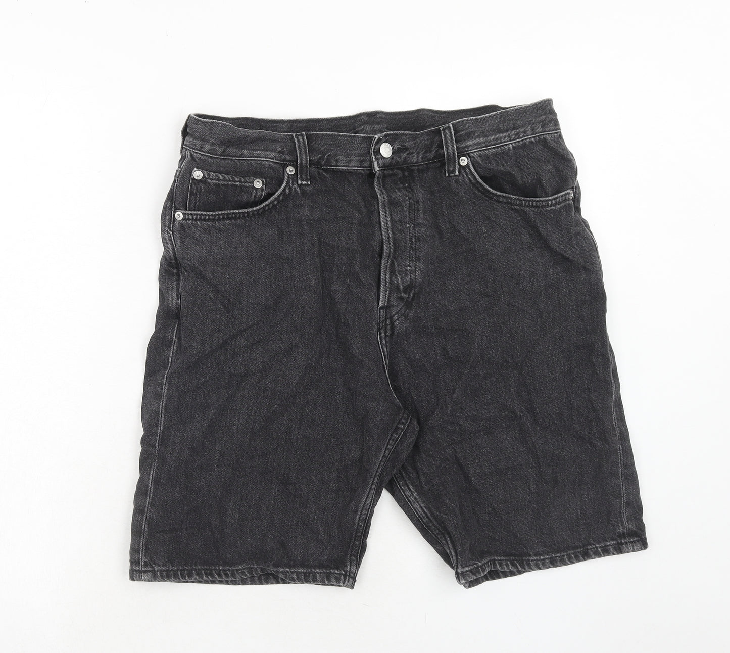 Weekday Mens Black Cotton Bermuda Shorts Size 31 in Regular Button