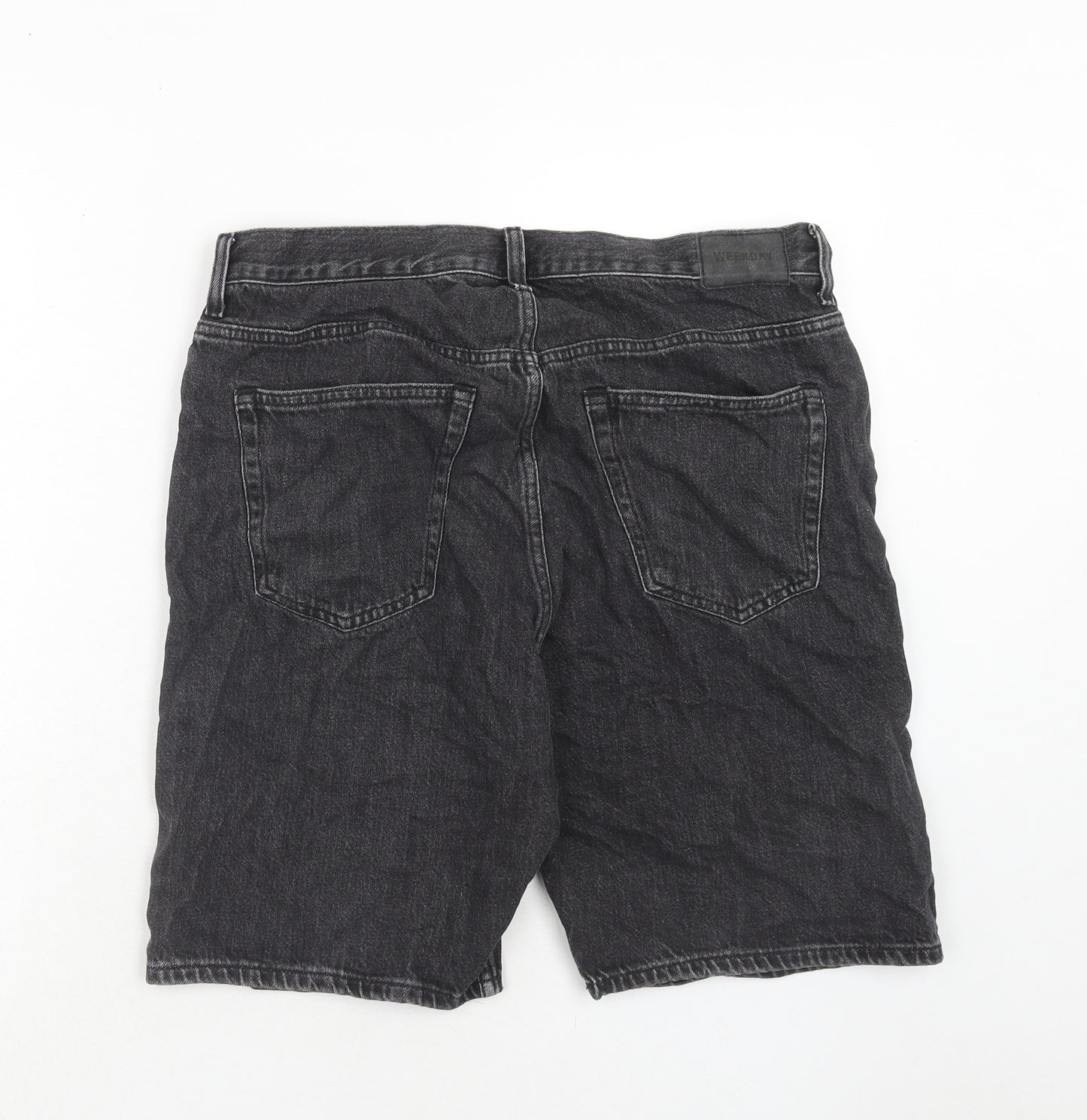 Weekday Mens Black Cotton Bermuda Shorts Size 31 in Regular Button
