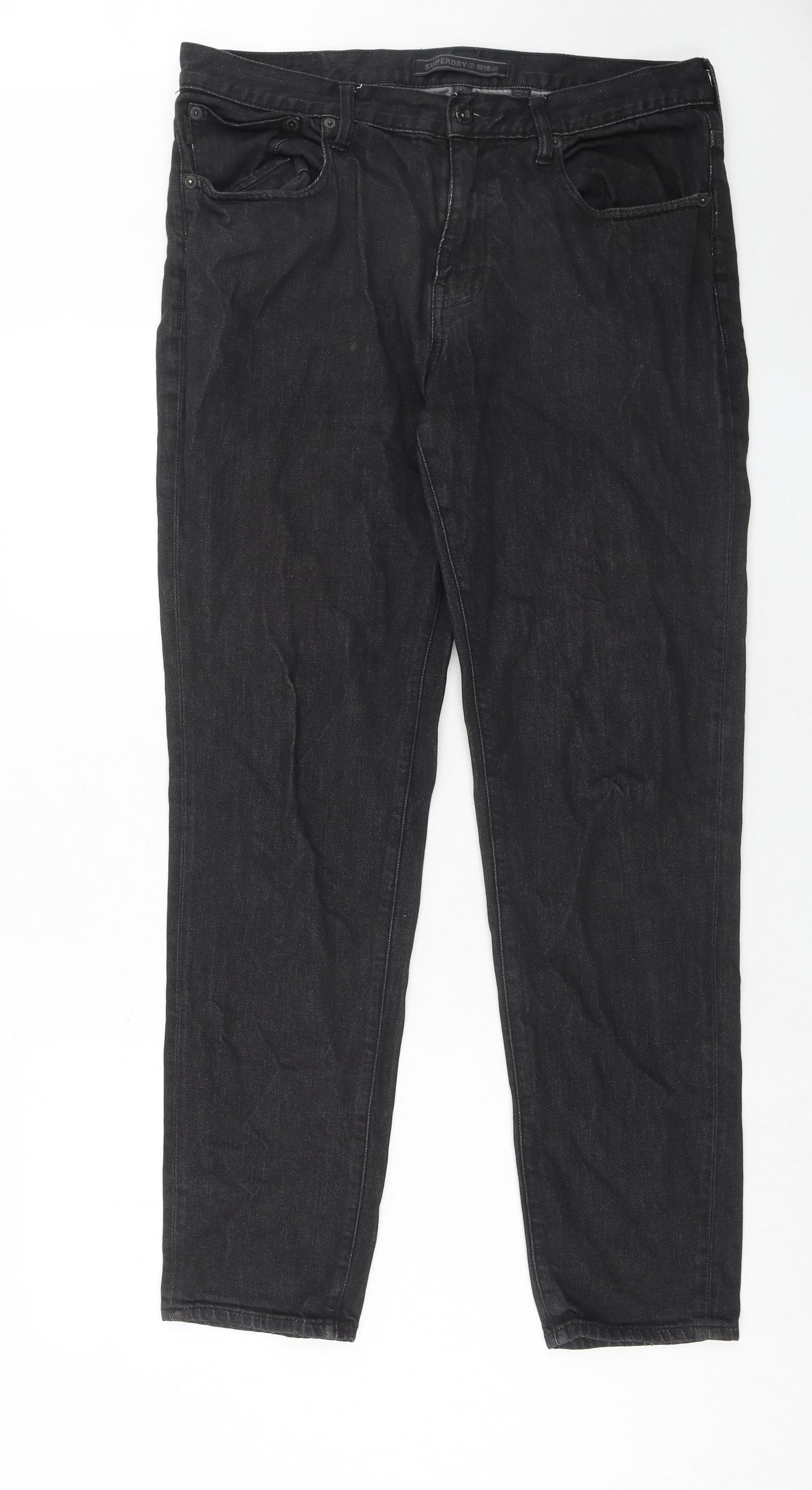 Superdry Mens Black Cotton Straight Jeans Size 34 in L34 in Regular Zip