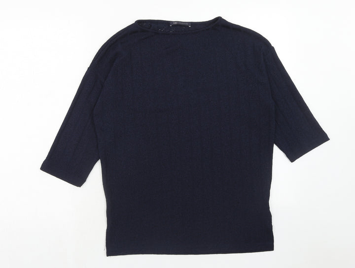 Marks and Spencer Womens Blue Round Neck Polyester Pullover Jumper Size 6