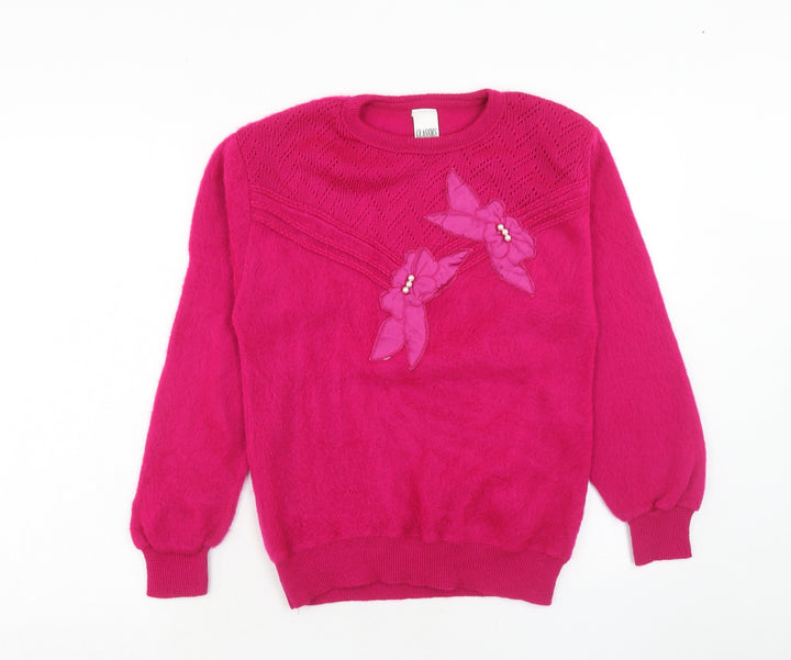Classics & Co Womens Pink Round Neck Acrylic Pullover Jumper Size 10