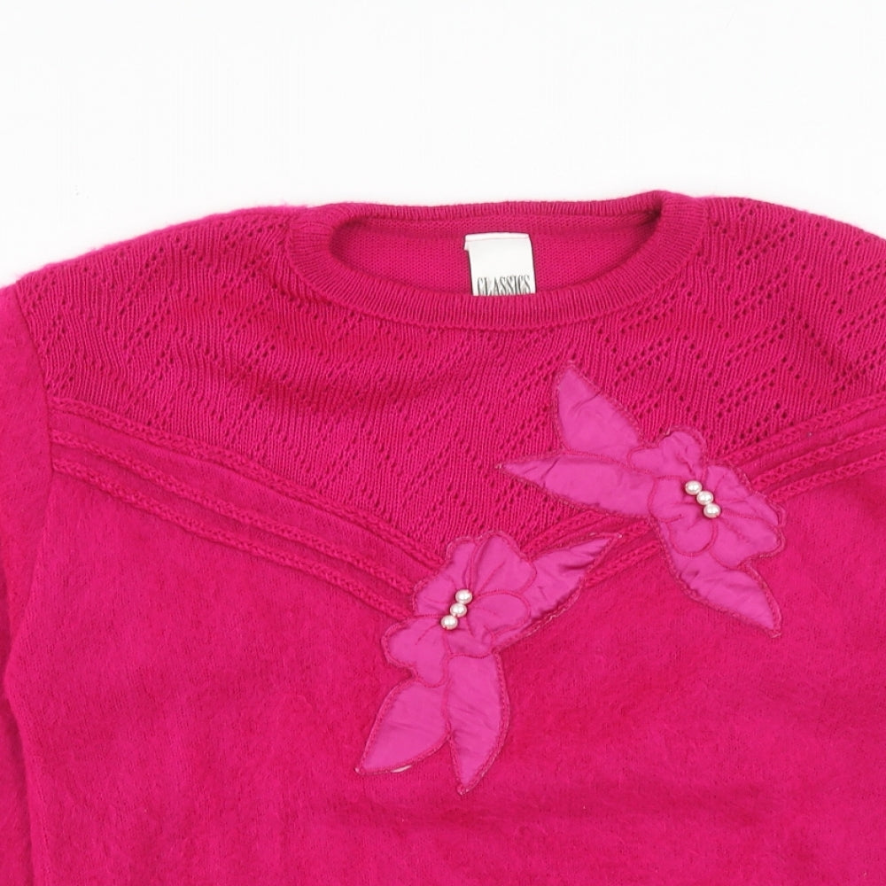 Classics & Co Womens Pink Round Neck Acrylic Pullover Jumper Size 10