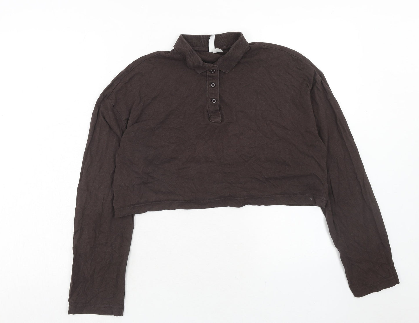 H&M Womens Brown Cotton Cropped Polo Size S Collared