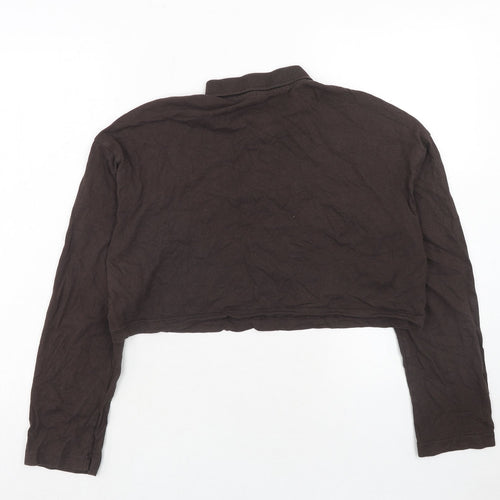 H&M Womens Brown Cotton Cropped Polo Size S Collared