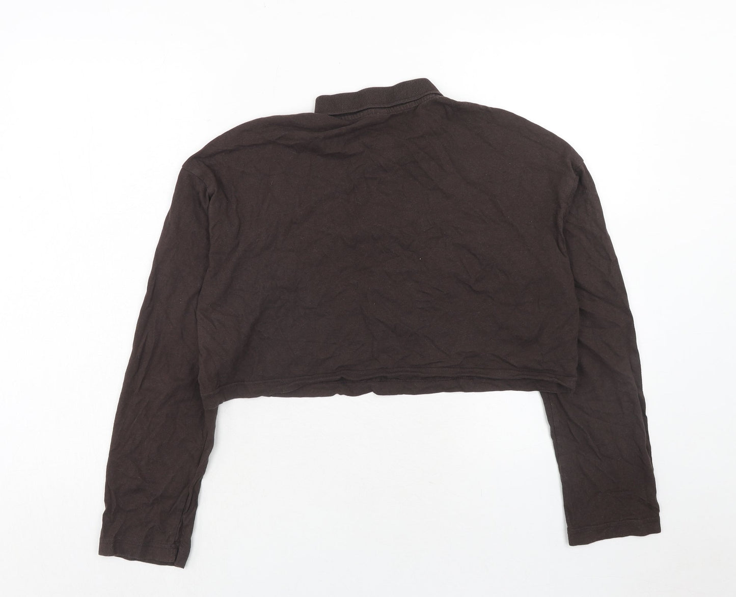 H&M Womens Brown Cotton Cropped Polo Size S Collared