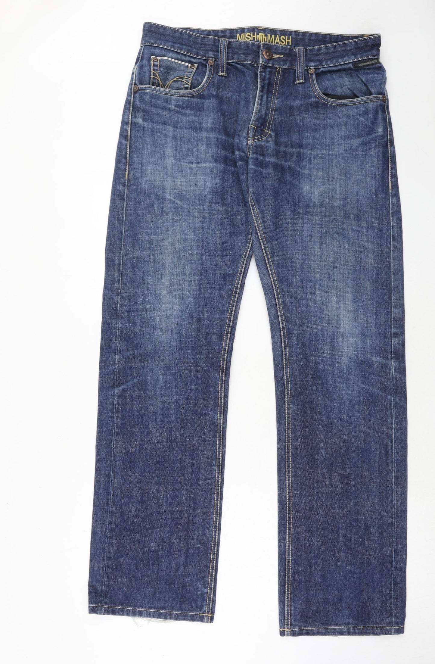 Mish Mash Mens Blue Cotton Straight Jeans Size 34 in Regular Zip - Long Leg