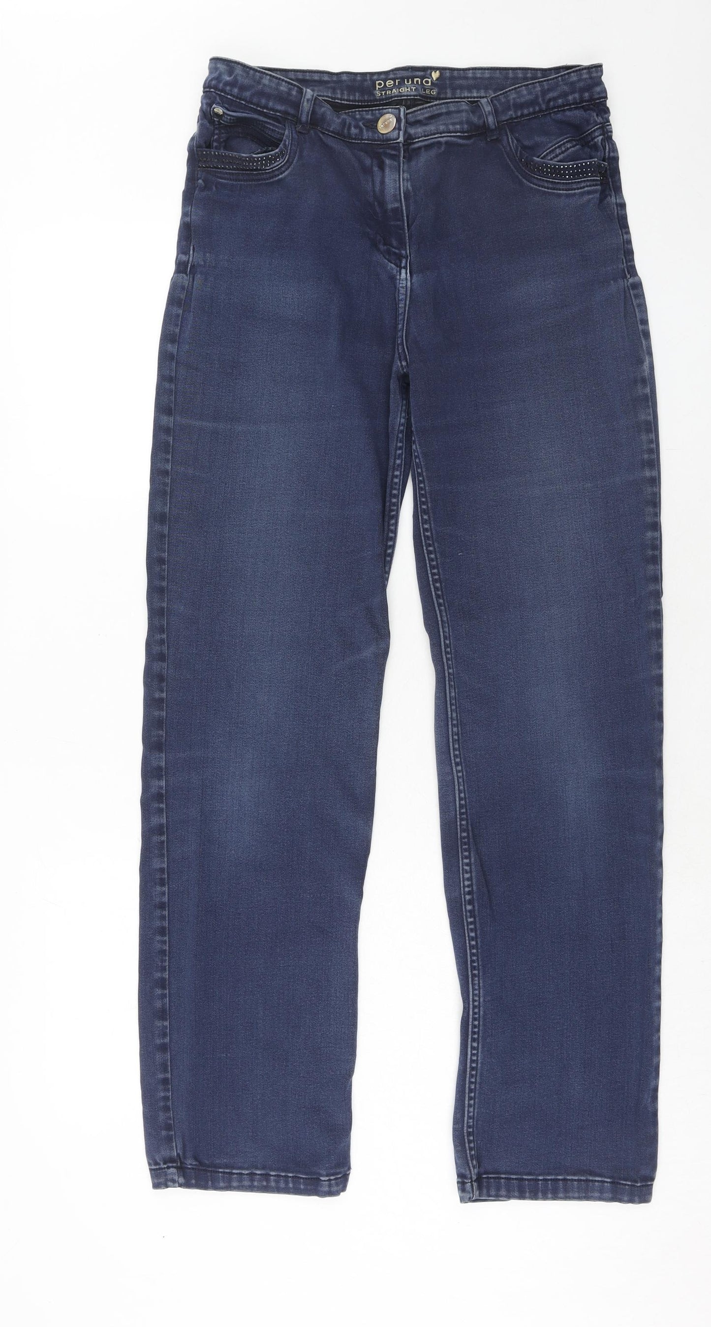Marks and Spencer Womens Blue Cotton Straight Jeans Size 14 Regular Zip