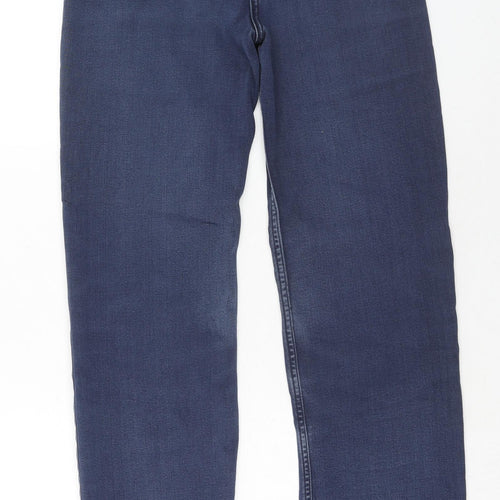 Marks and Spencer Womens Blue Cotton Straight Jeans Size 14 Regular Zip