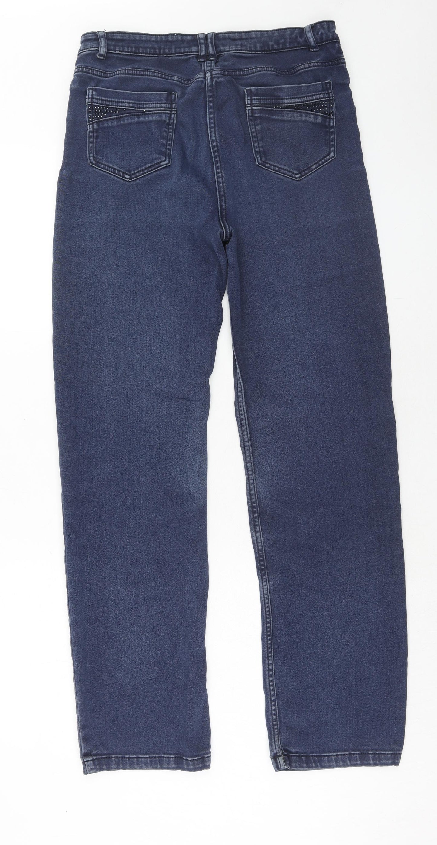 Marks and Spencer Womens Blue Cotton Straight Jeans Size 14 Regular Zip