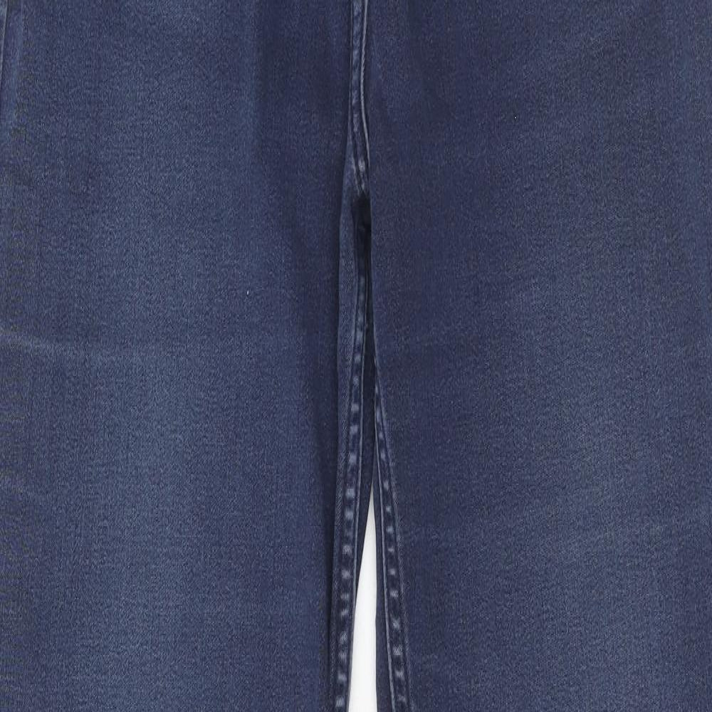 Marks and Spencer Womens Blue Cotton Straight Jeans Size 14 Regular Zip