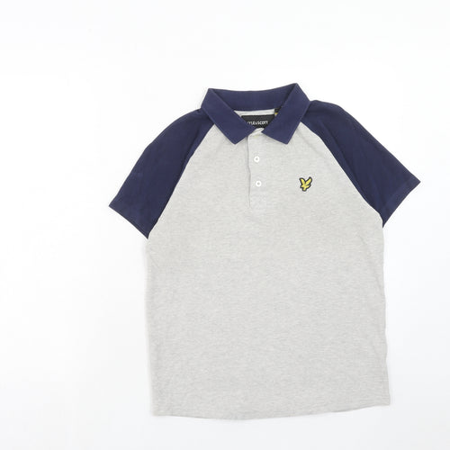 Lyle & Scott Mens Grey Cotton Polo Size S Collared Button