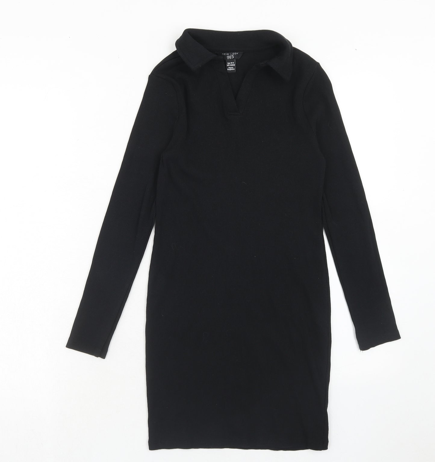 New Look Girls Black Cotton A-Line Size 10-11 Years Collared Pullover