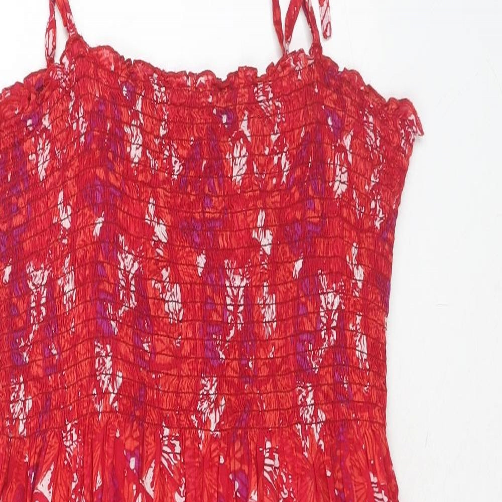 Editions Womens Red Geometric Cotton Tank Dress Size 20 Square Neck Pullover